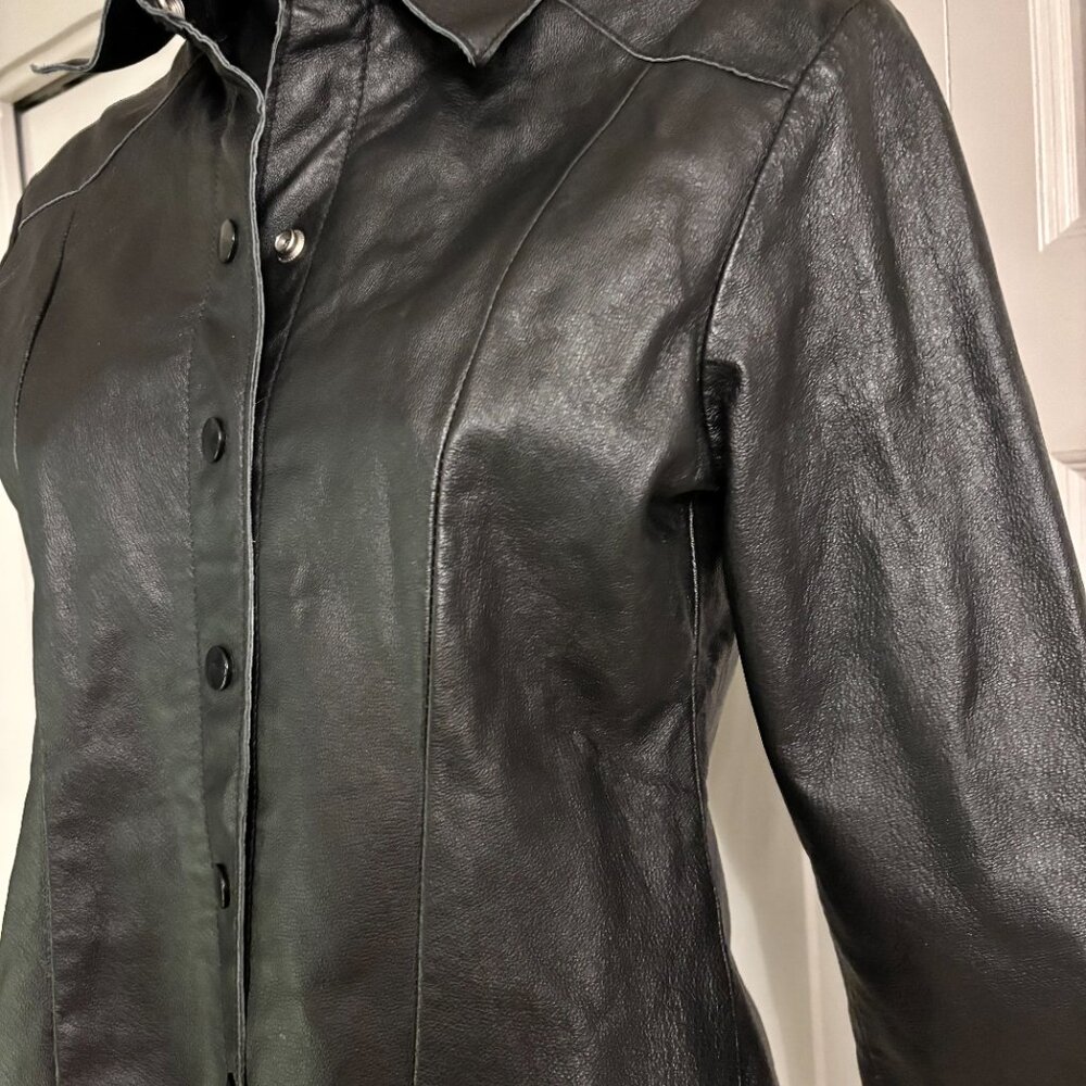 SALE! Vintage Oscar Piel Leather Black Button-Down Jacket | Size S